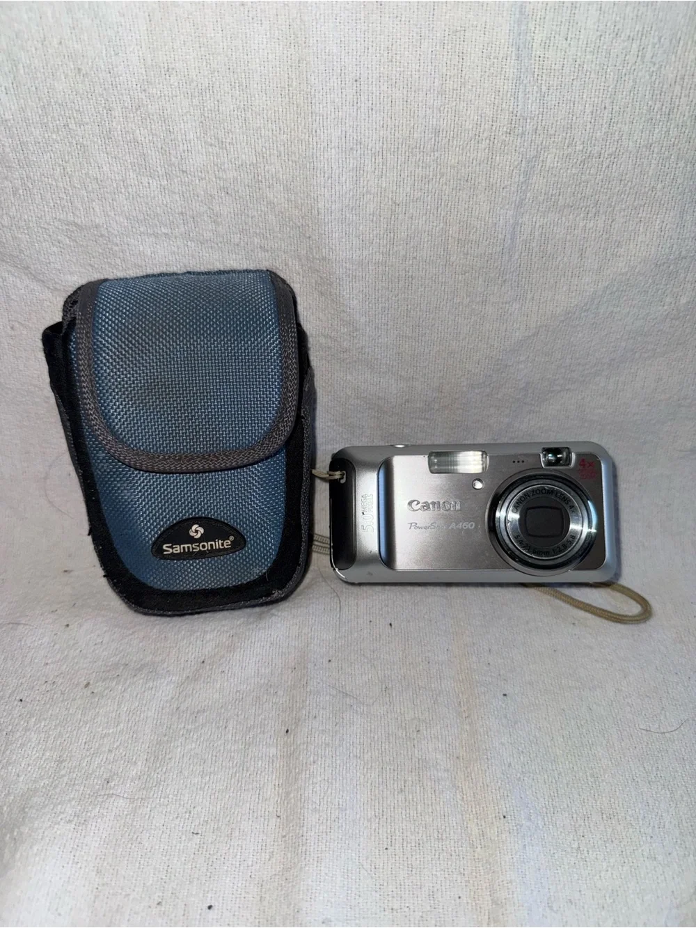 Canon Silver Power Shot A460 Compact Digital Camera with Blue Samsonite Case